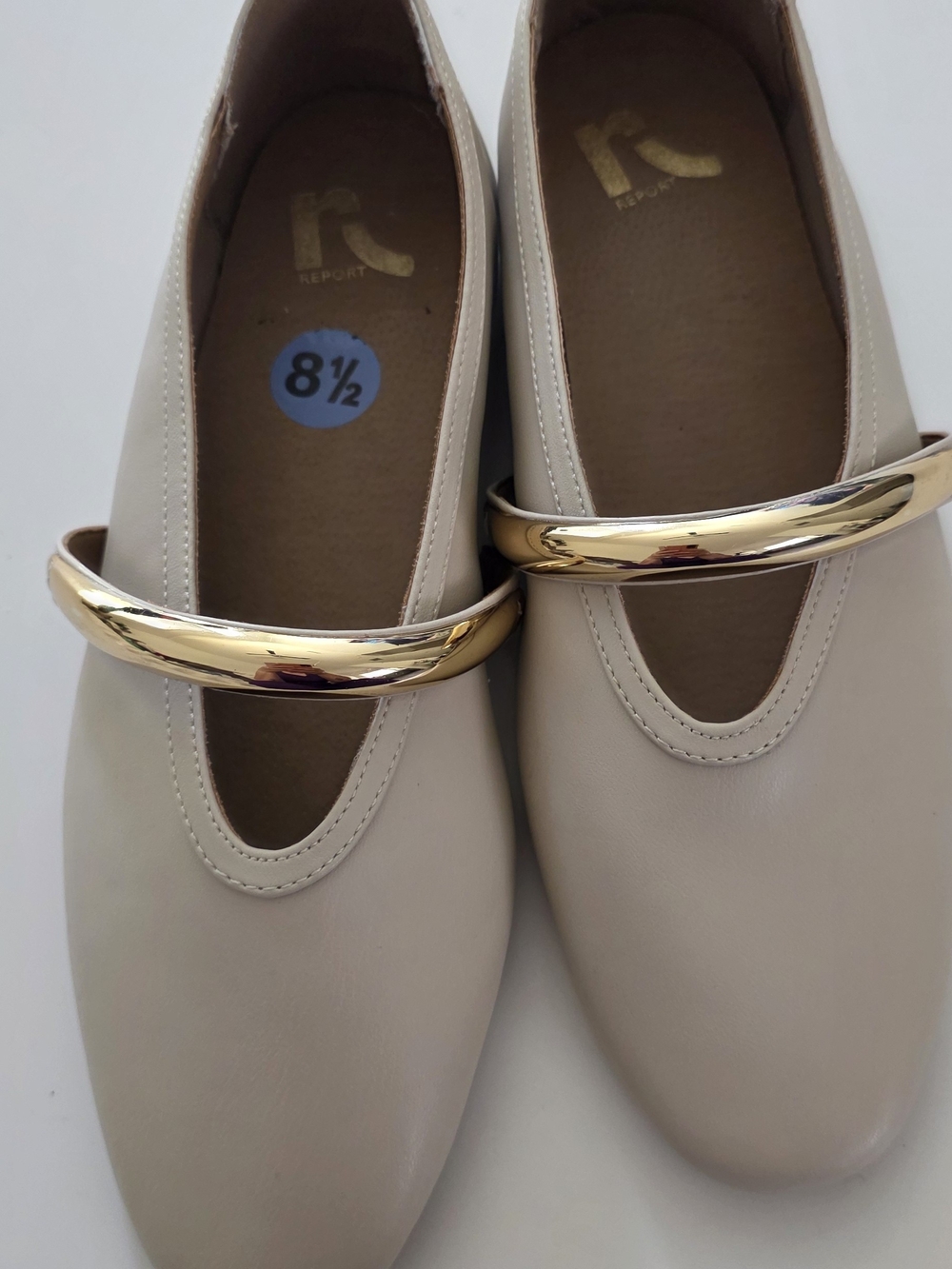 Report Cream Mary Jane Flats with Gold Bar Accent